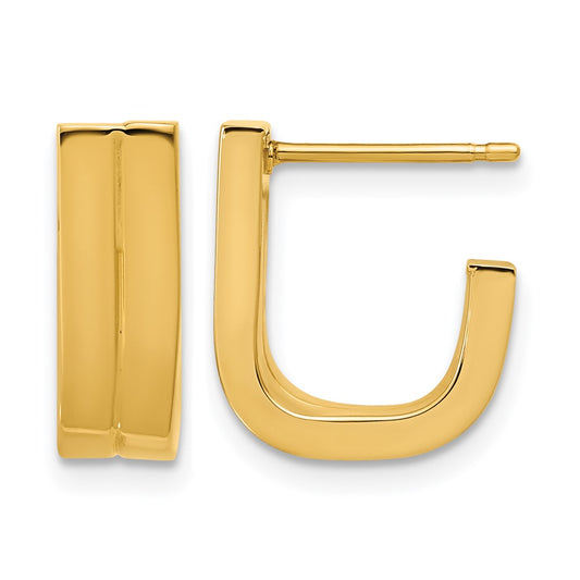 Grooved J Hoop Post Earrings