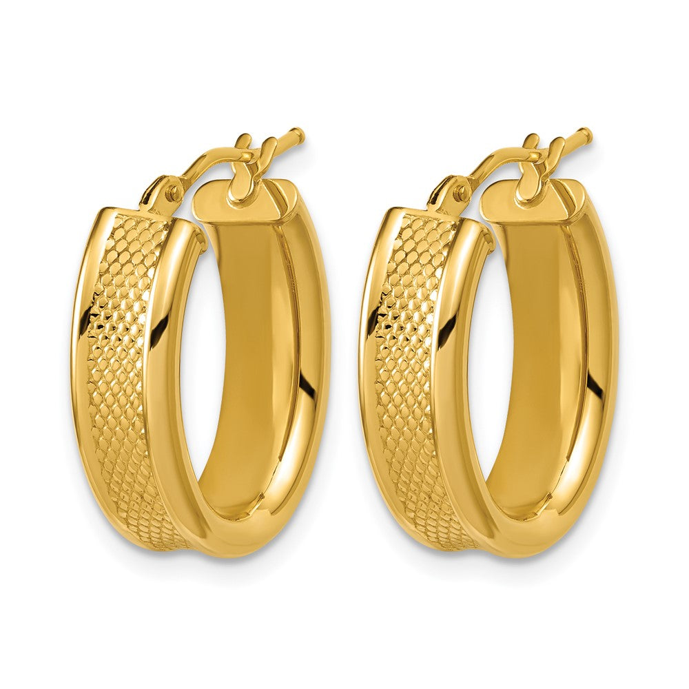 Polished and Textured Oval Hoop Earrings - 2.37g