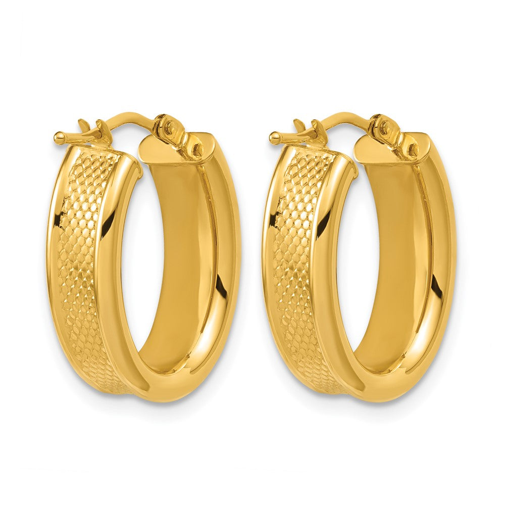 Polished and Textured Oval Hoop Earrings - 2.37g