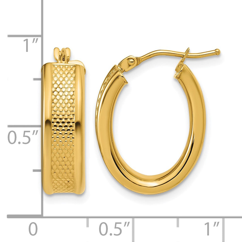 Polished and Textured Oval Hoop Earrings - 2.37g