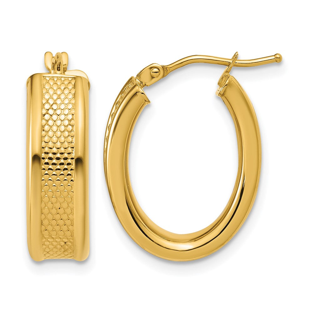 Polished and Textured Oval Hoop Earrings - 2.37g