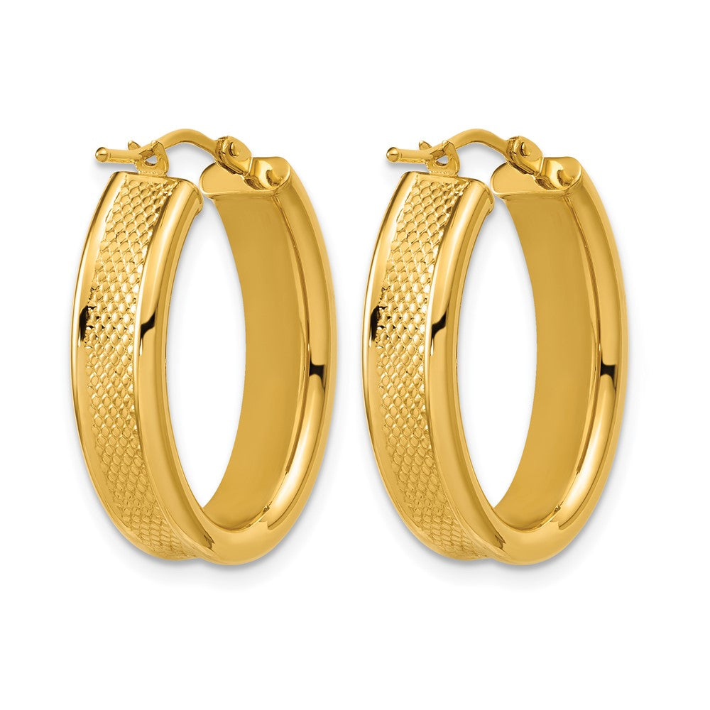 Polished and Textured Oval Hoop Earrings - 2.73g