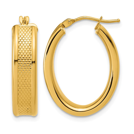 Polished and Textured Oval Hoop Earrings - 2.73g