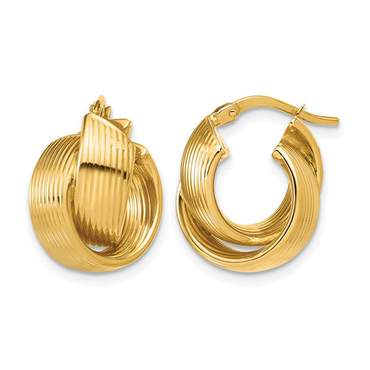 Polished Grooved and Twisted Hoop Earrings - 13mm