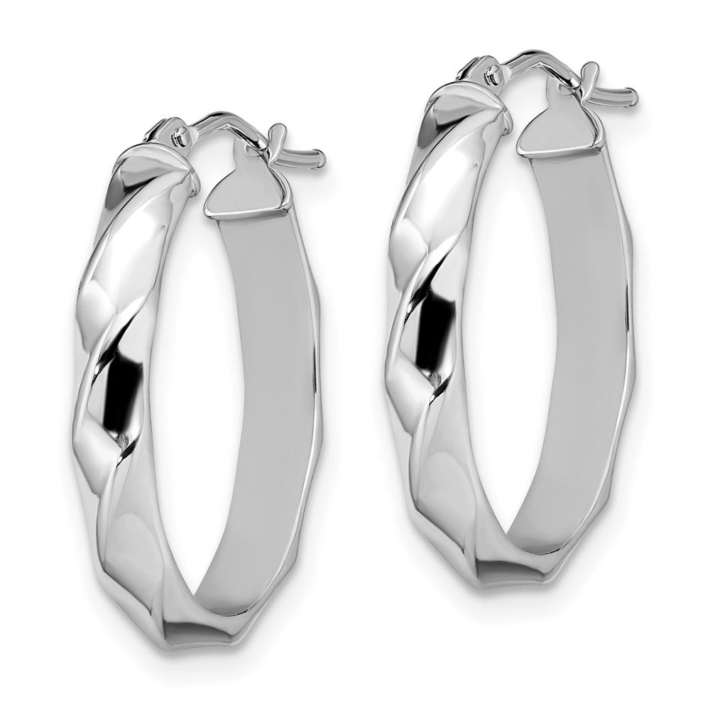 Polished Twisted Oval Hoop Earrings - White Gold