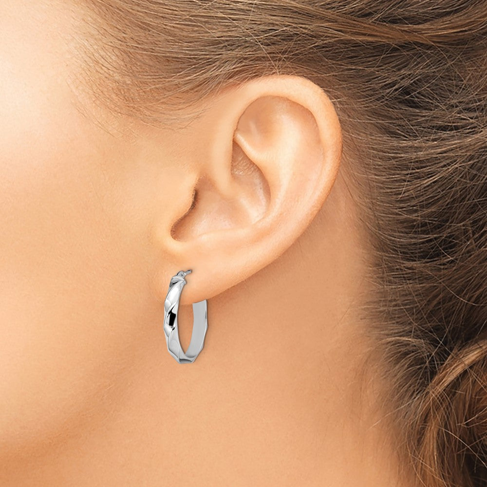 Polished Twisted Oval Hoop Earrings - White Gold