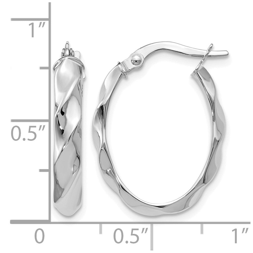 Polished Twisted Oval Hoop Earrings - White Gold