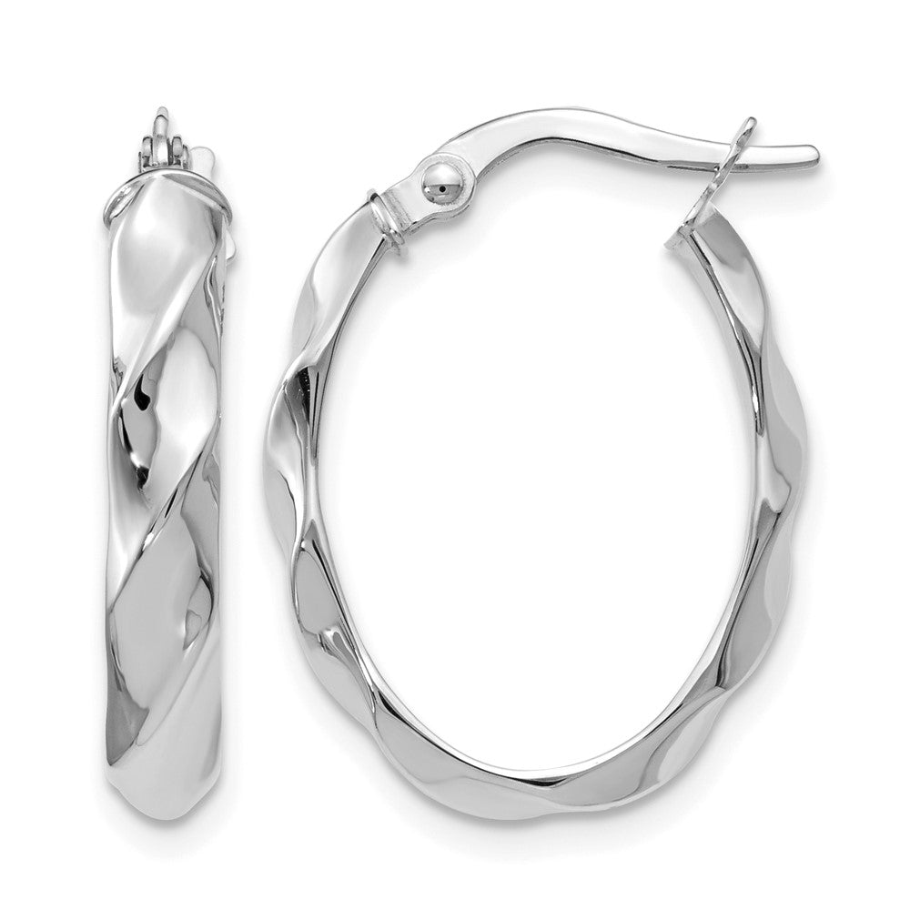 Polished Twisted Oval Hoop Earrings - White Gold
