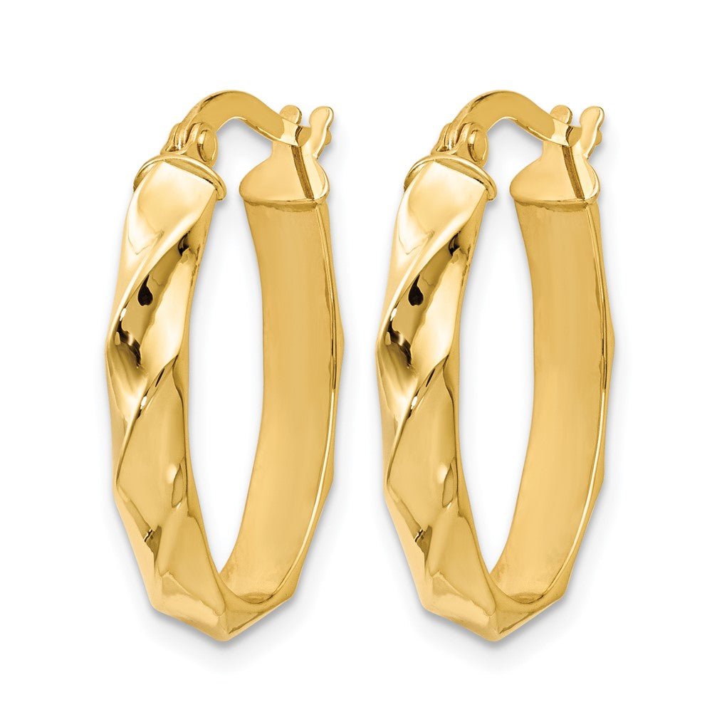 Polished and Twisted Oval Hoop Earrings - Yellow Gold