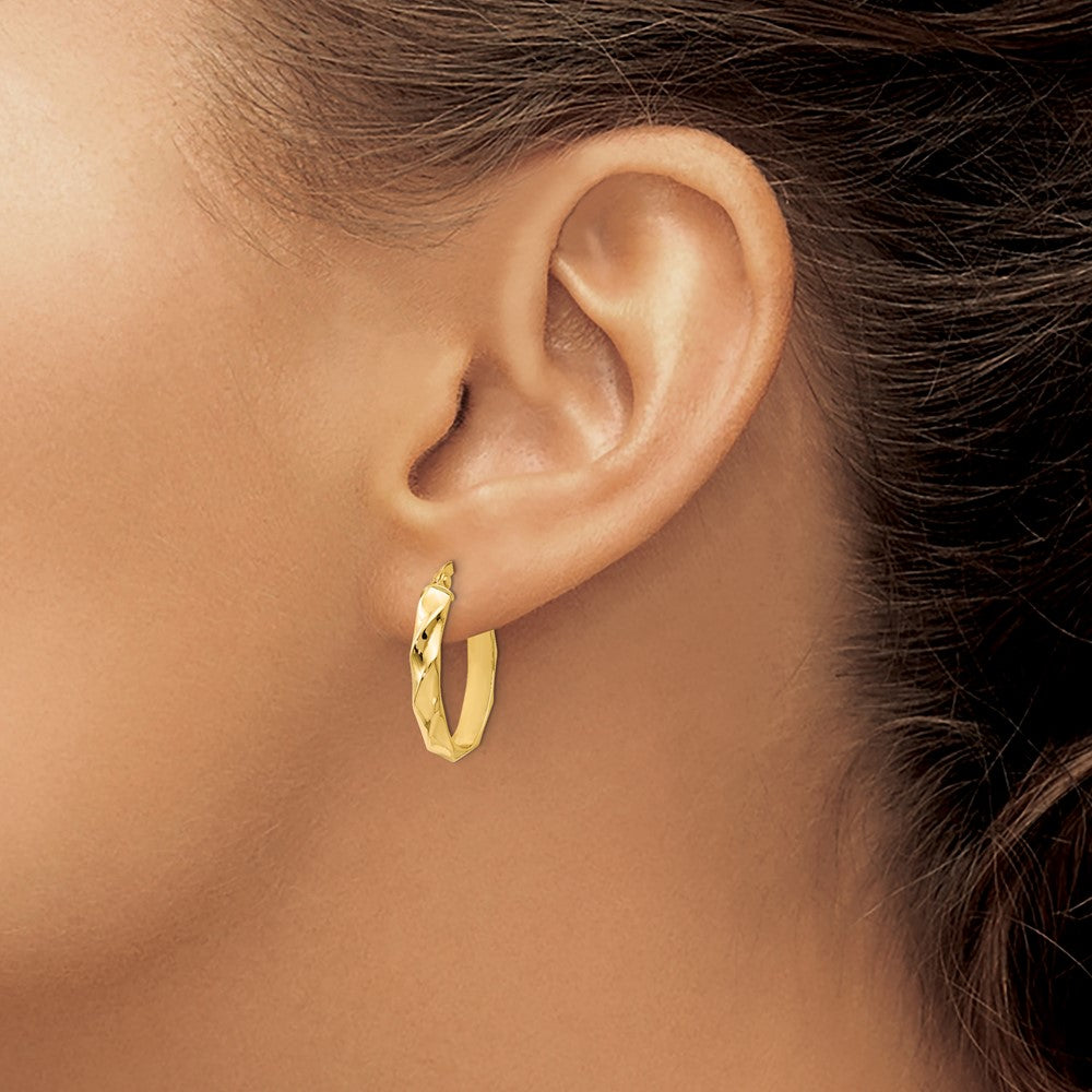 Polished and Twisted Oval Hoop Earrings - Yellow Gold