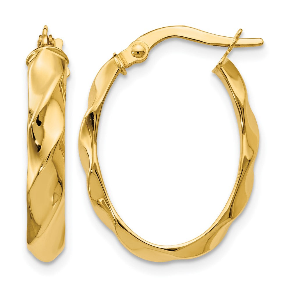 Polished and Twisted Oval Hoop Earrings - Yellow Gold