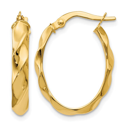 Polished and Twisted Oval Hoop Earrings - Yellow Gold