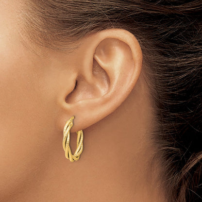 Polished Grooved and Twisted Hoop Earrings - 3.5mm