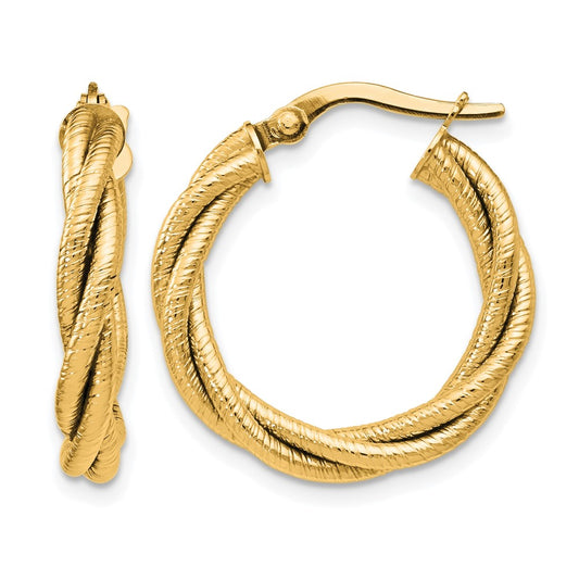 Polished Grooved and Twisted Hoop Earrings - 3.5mm