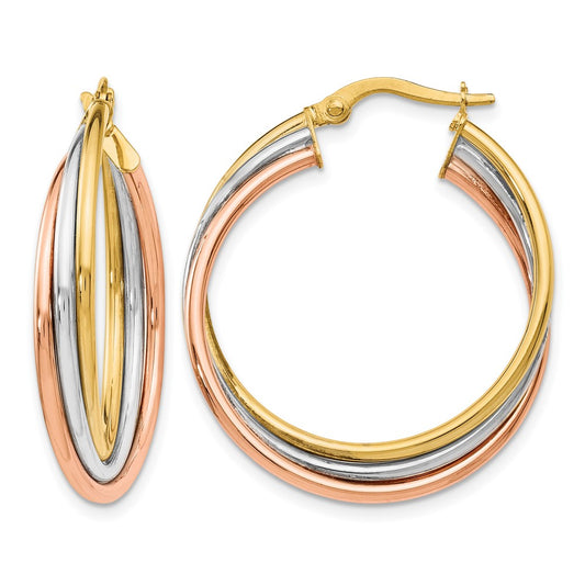 Polished Twisted Hoop Earrings - Tri-Color Gold