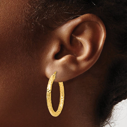 Polished and Textured Hoop Earrings - 3mm