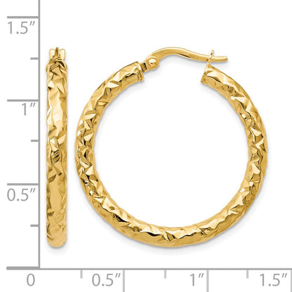 Polished and Textured Hoop Earrings - 3mm