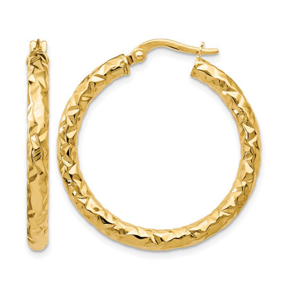 Polished and Textured Hoop Earrings - 3mm