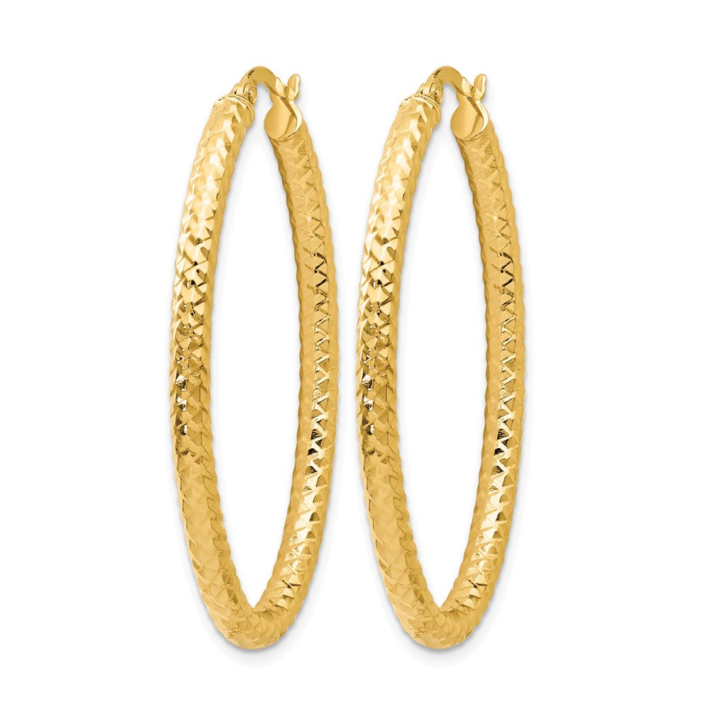 Polished and Textured Oval Hoop Earrings - 3mm