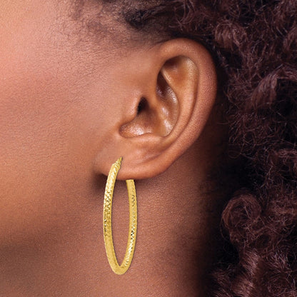 Polished and Textured Oval Hoop Earrings - 3mm
