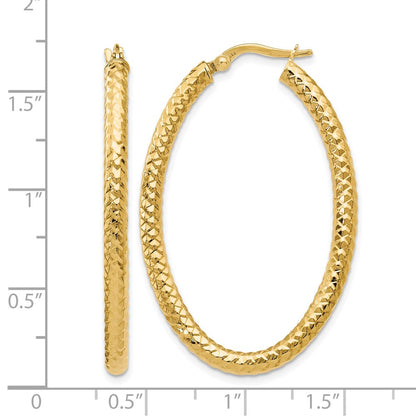 Polished and Textured Oval Hoop Earrings - 3mm