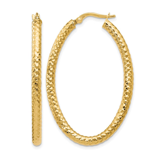 Polished and Textured Oval Hoop Earrings - 3mm