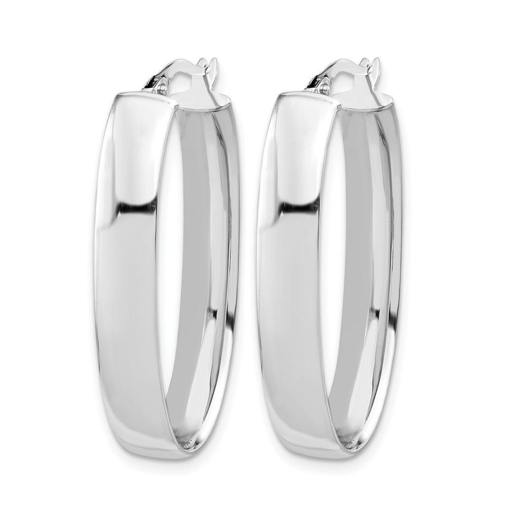 Polished Oval Hoop Earrings - 6mm, White Gold