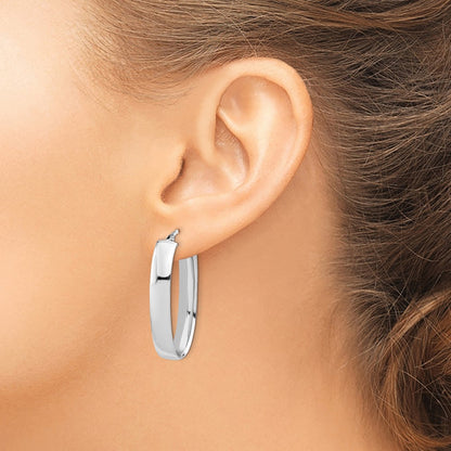 Polished Oval Hoop Earrings - 6mm, White Gold
