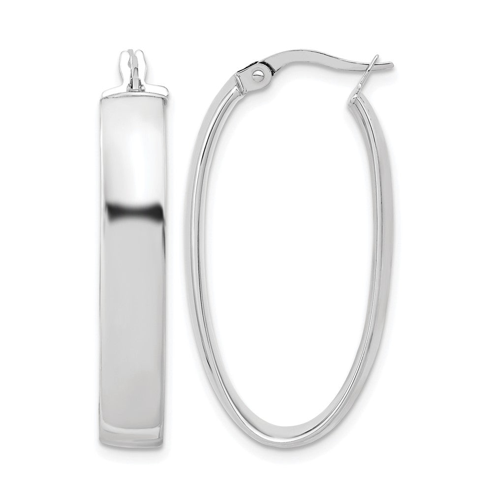 Polished Oval Hoop Earrings - 6mm, White Gold