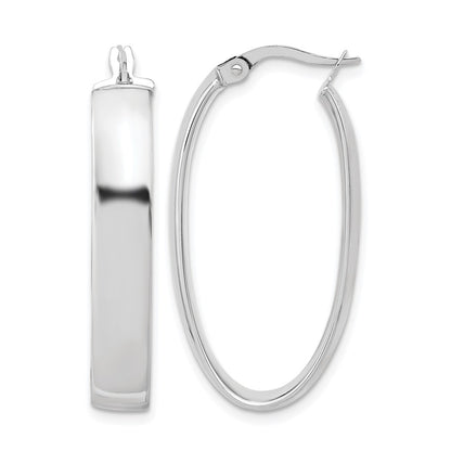 Polished Oval Hoop Earrings - 6mm, White Gold