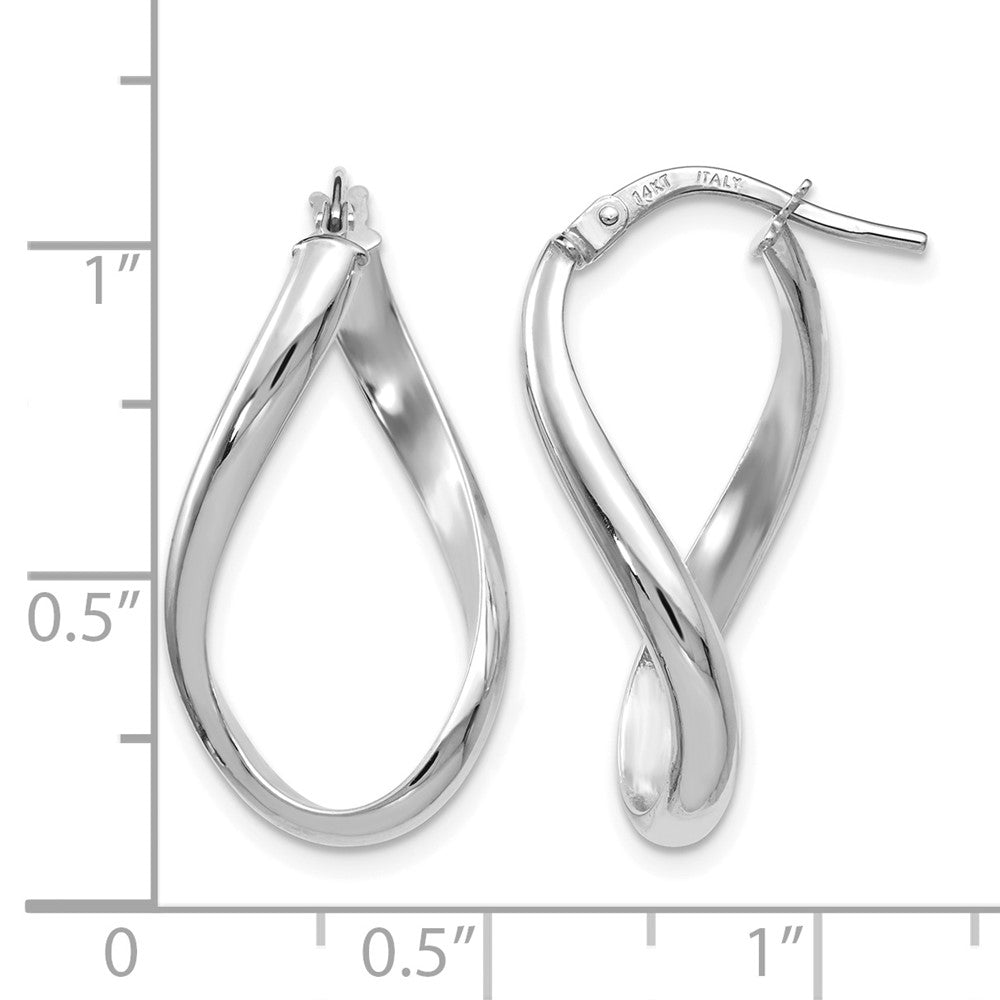 Polished Oval Twisted Hoop Earrings - White Gold