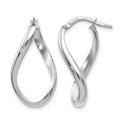 Polished Oval Twisted Hoop Earrings - White Gold