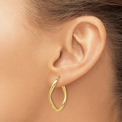 Polished Oval Twisted Hoop Earrings - Yellow Gold