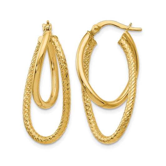 Polished and Textured Hinged Hoop Earrings - Yellow Gold