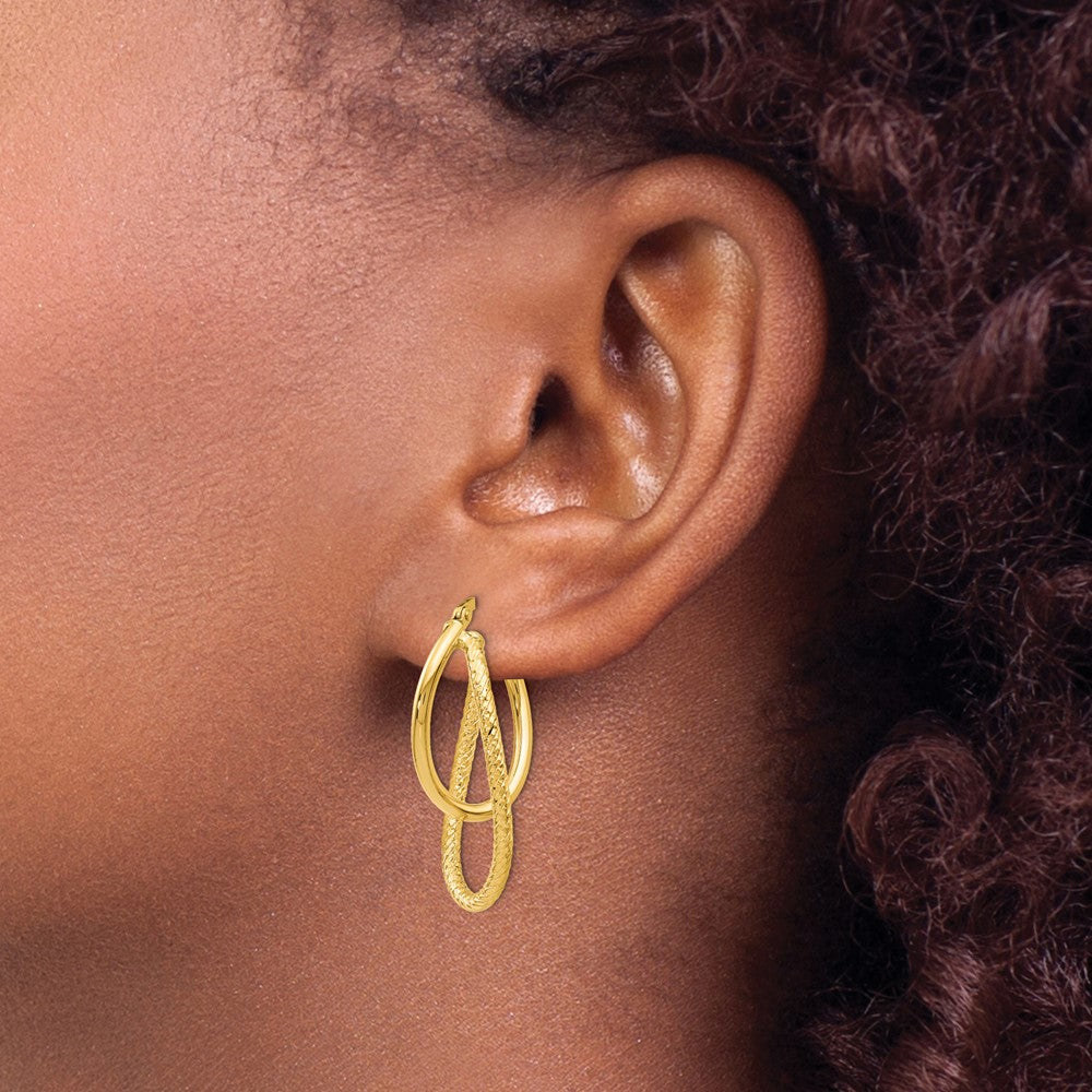 Polished and Textured Hinged Hoop Earrings - White Gold