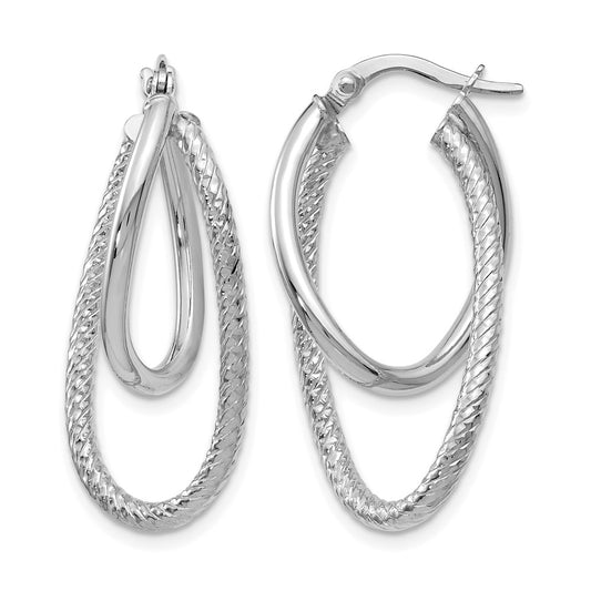 Polished and Textured Hinged Hoop Earrings - White Gold
