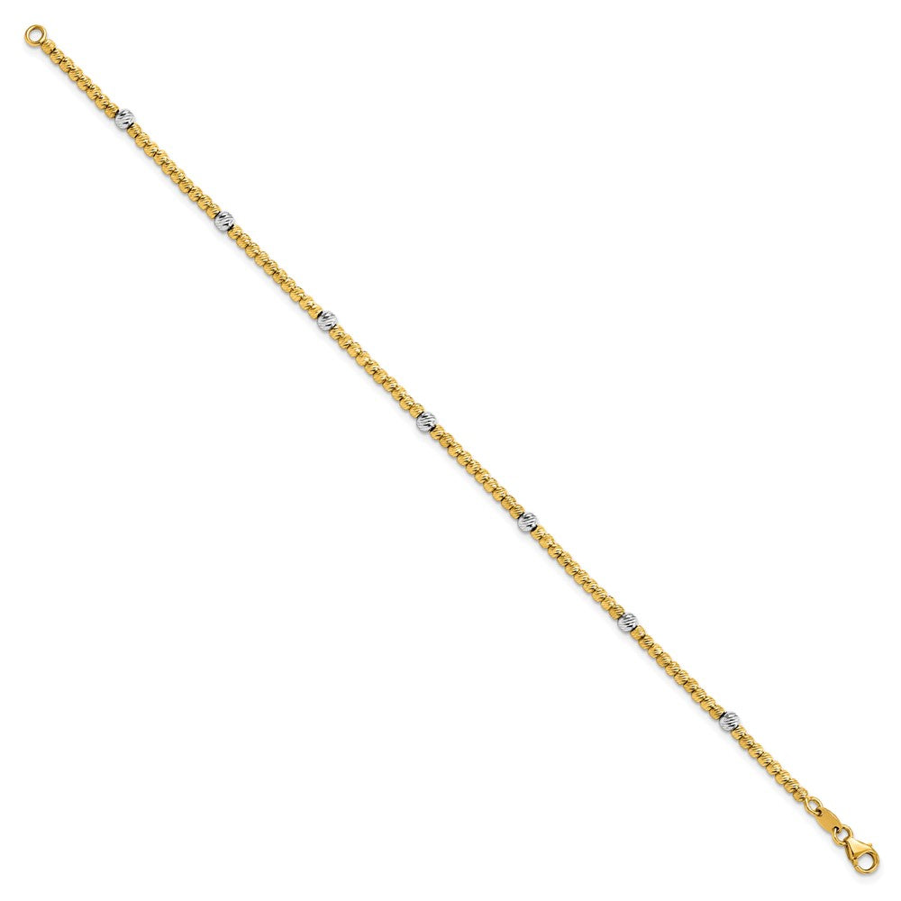 Polished D/C Beaded Bracelet 7.5" - Two-Tone Gold