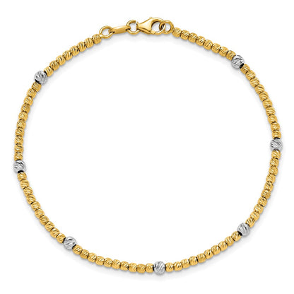 Polished D/C Beaded Bracelet 7.5" - Two-Tone Gold