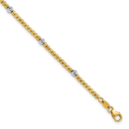 Polished D/C Beaded Bracelet 7.5" - Two-Tone Gold