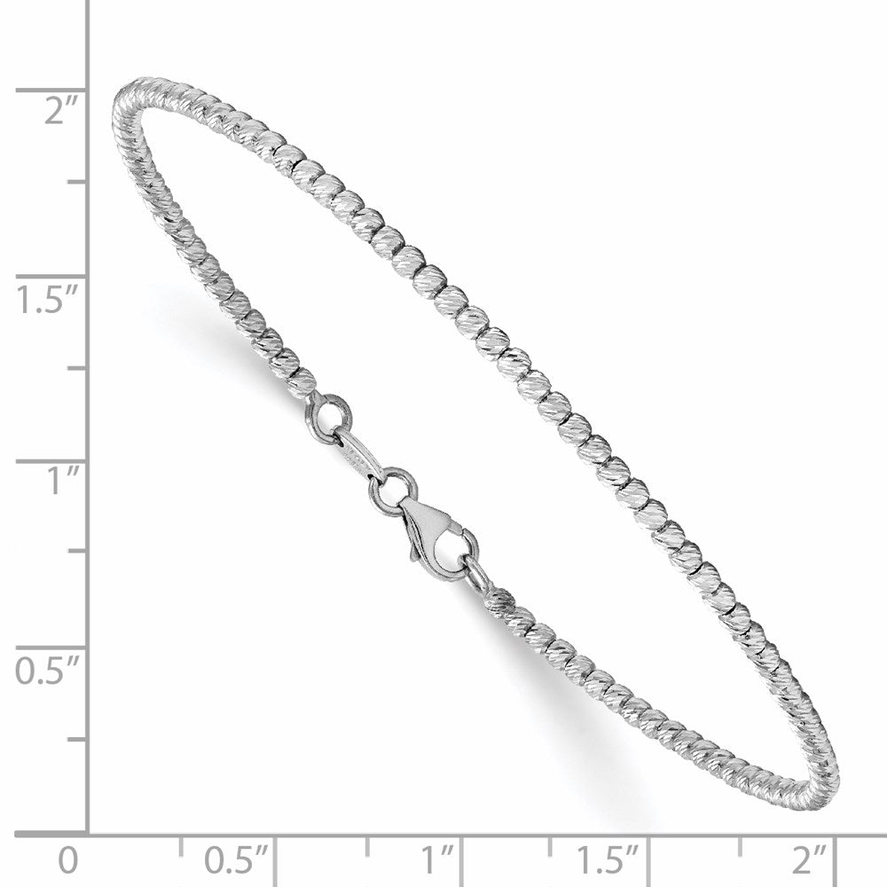 Polished D/C Beaded Bracelet 7" - White Gold