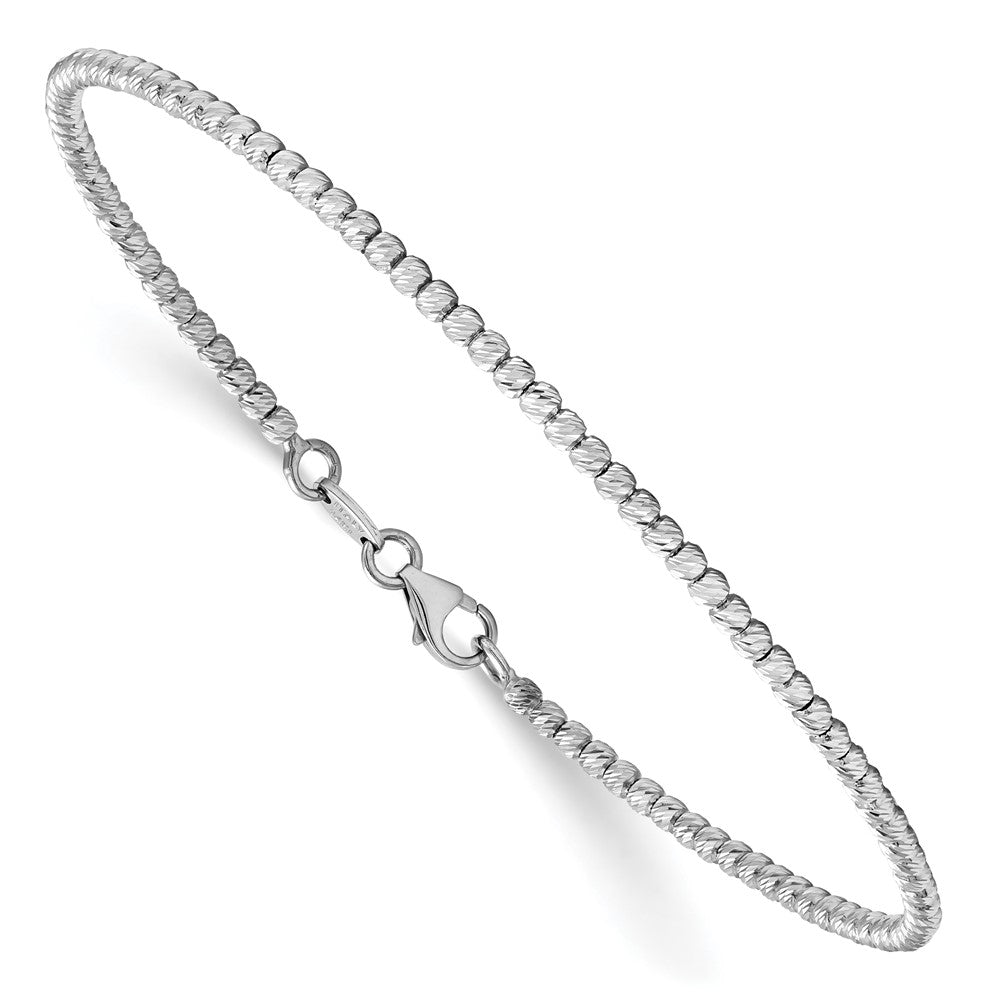 Polished D/C Beaded Bracelet 7" - White Gold