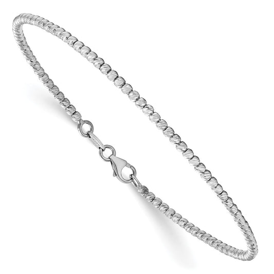 Polished D/C Beaded Bracelet 7" - White Gold