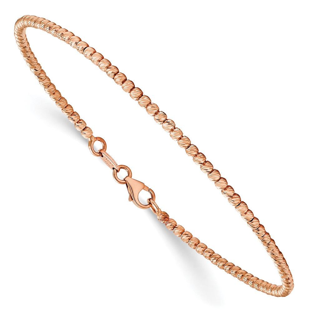 Polished D/C Beaded Bracelet 7" - Rose Gold