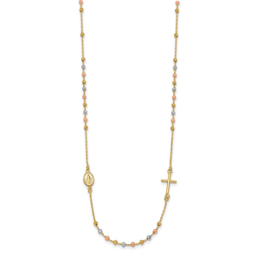Sideways Cross Beaded Rosary Style Necklace 18"