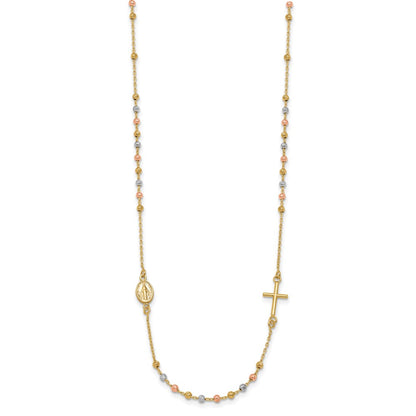 Sideways Cross Beaded Rosary Style Necklace 18"