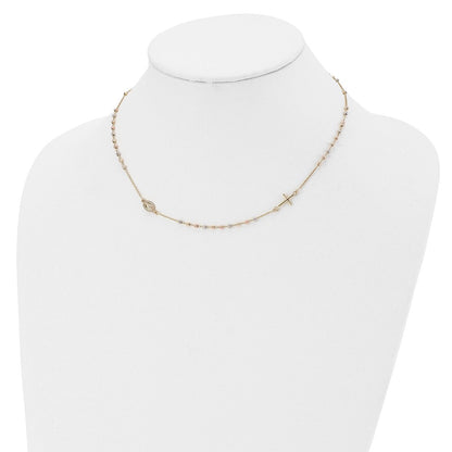 Sideways Cross Beaded Rosary Style Necklace 18"