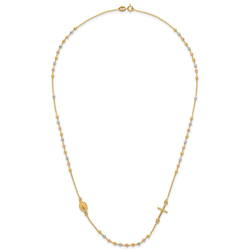 Sideways Cross Beaded Rosary Style Necklace 18"