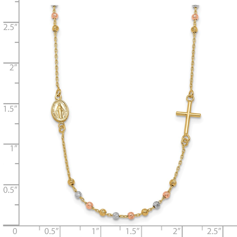 Sideways Cross Beaded Rosary Style Necklace 18"