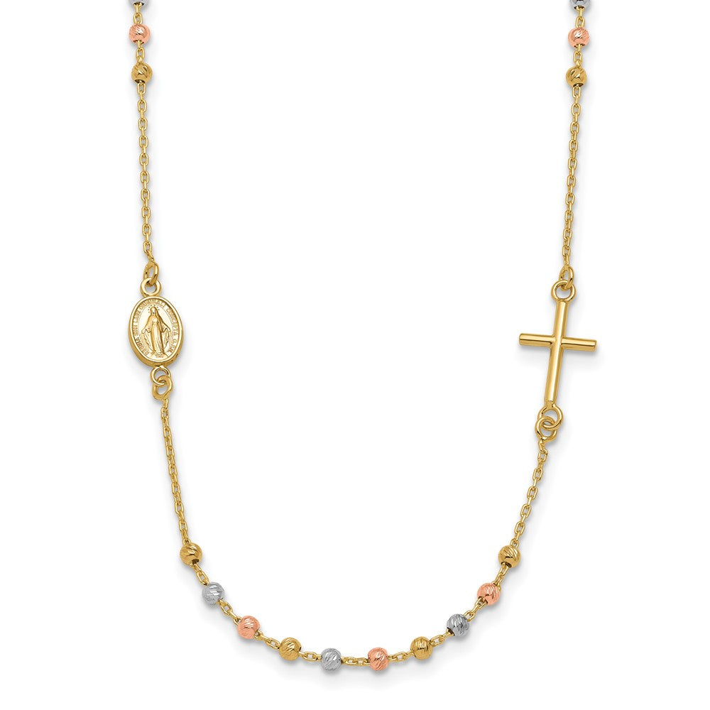 Sideways Cross Beaded Rosary Style Necklace 18"