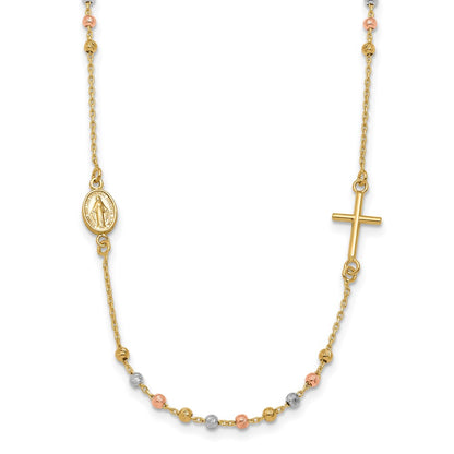 Sideways Cross Beaded Rosary Style Necklace 18"